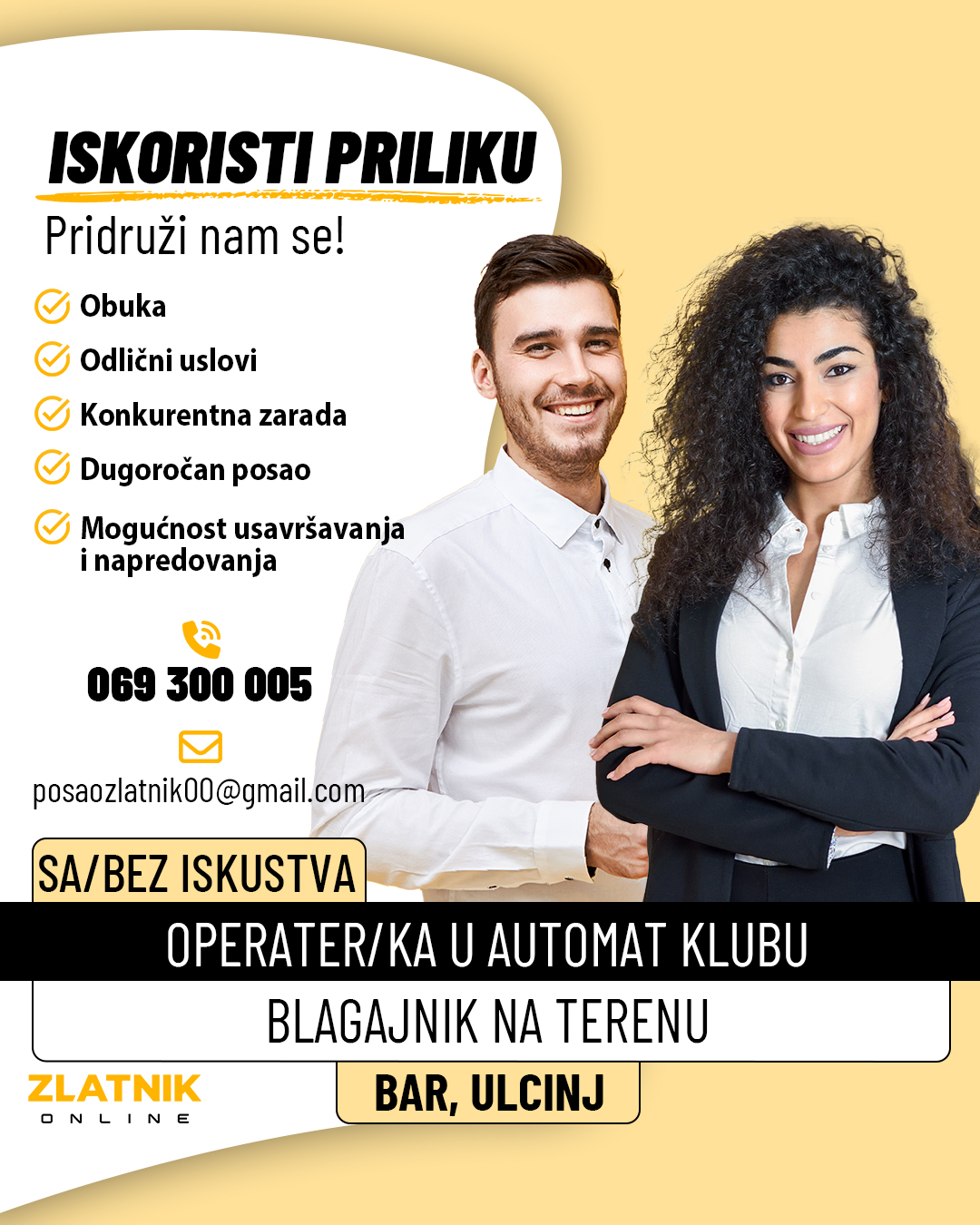 Zlatnik logo - Oglas za posao Operater u automat klubu i Blagajnik na terenu (m/ž) Bar, Ulcinj Crna Gora